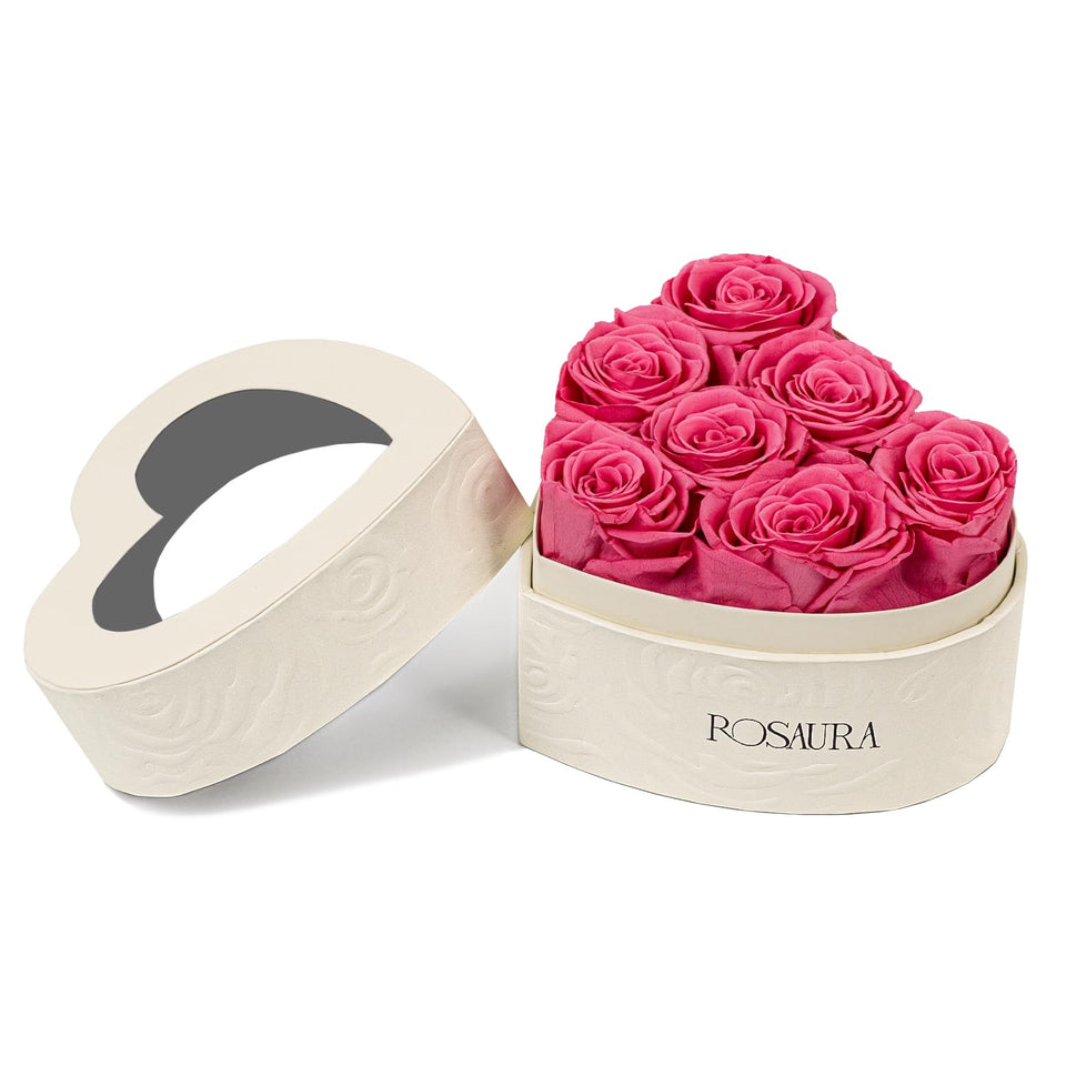 Rosaura heart-shaped preserved roses box with seven roses for a long-lasting keepsake