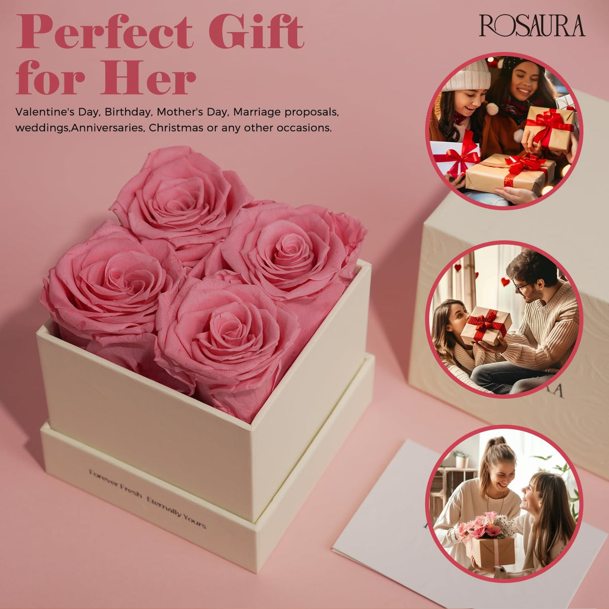 Rosaura pink valentines gift box highlighting romantic, lasting blooms