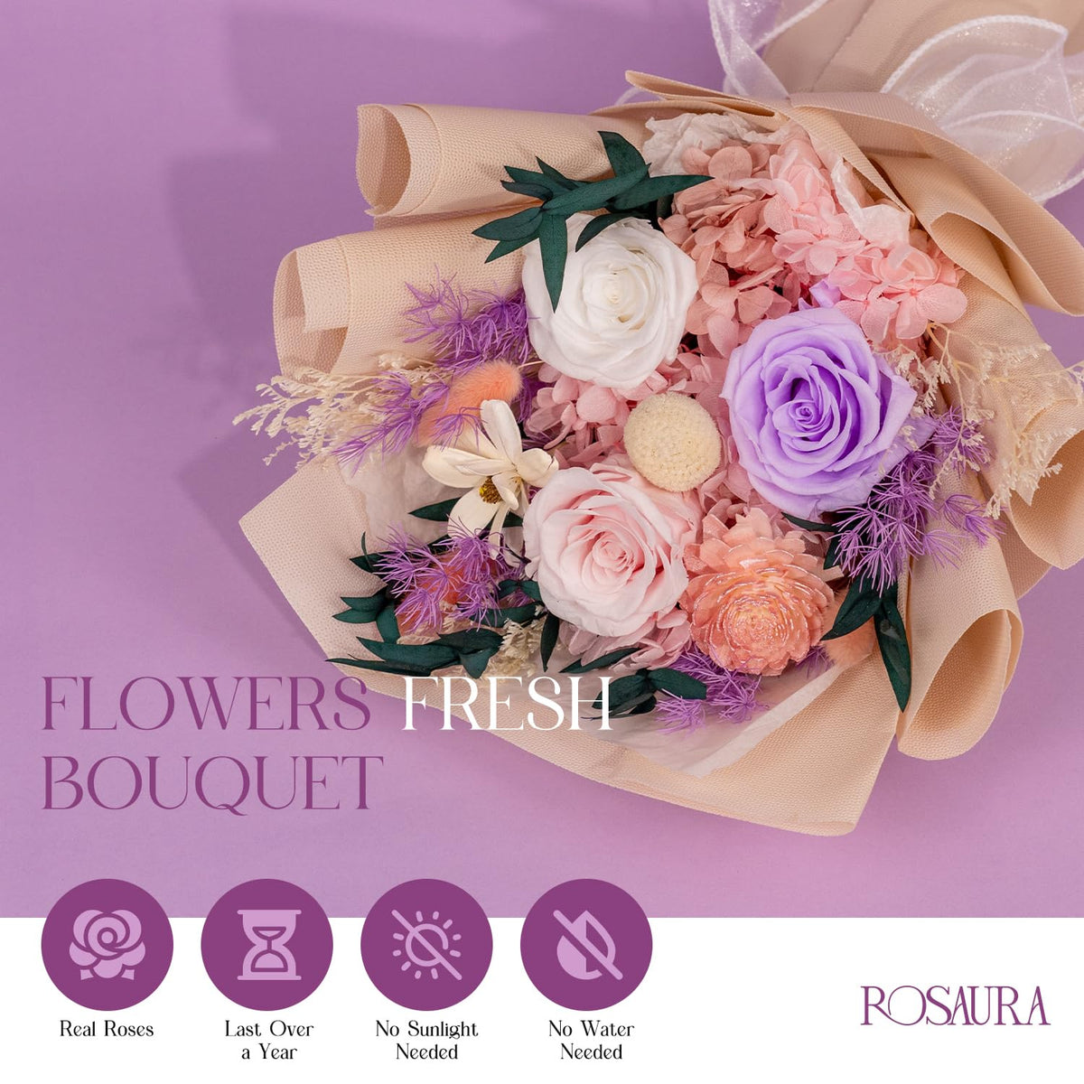Rosaura preserved flowers in vase pink ready to brighten shelves and tables.