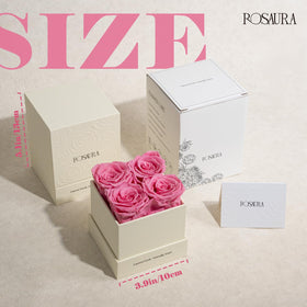 Rosaura white square box display featuring preserved flowers for elegant decor