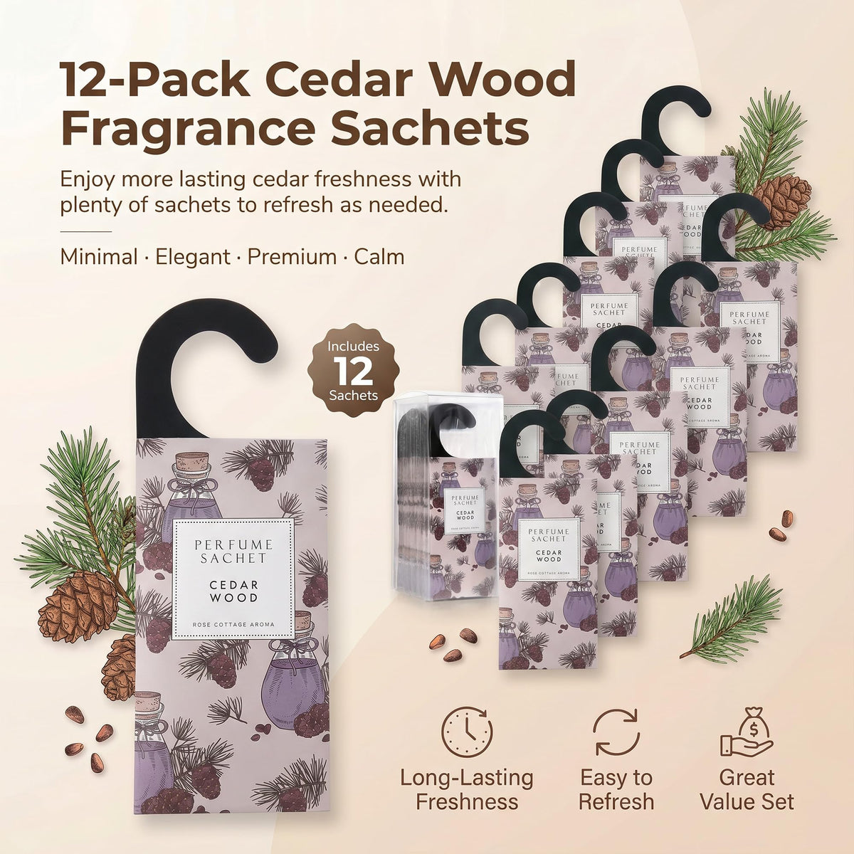 ROSE COTTAGE large cedar sachet diffusing aroma through wardrobe