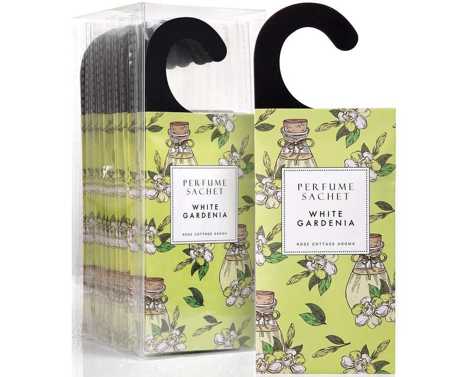 ROSE COTTAGE large white gardenia sachets deliver long-lasting closet fragrance