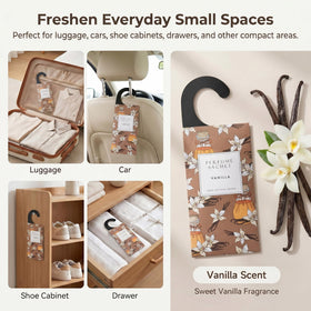 Rose Cottage Large Vanilla air freshener sachet offers extended scent diffusion.