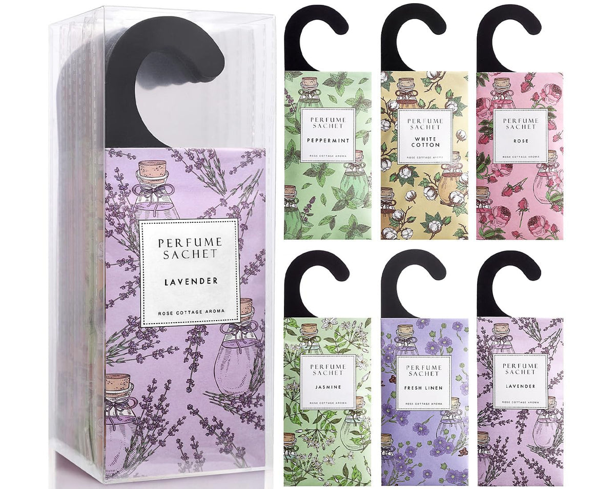 Rose Cottage lavender scented sachet hanging in a closet for long-lasting fragrance