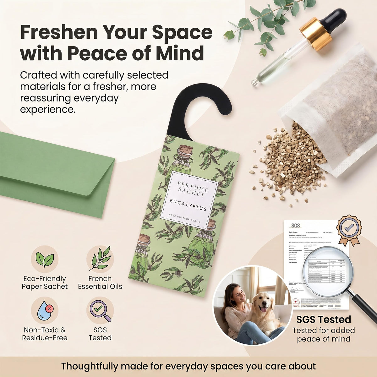ROSE COTTAGE sachet eliminates shoe odor and keeps footwear fresh
