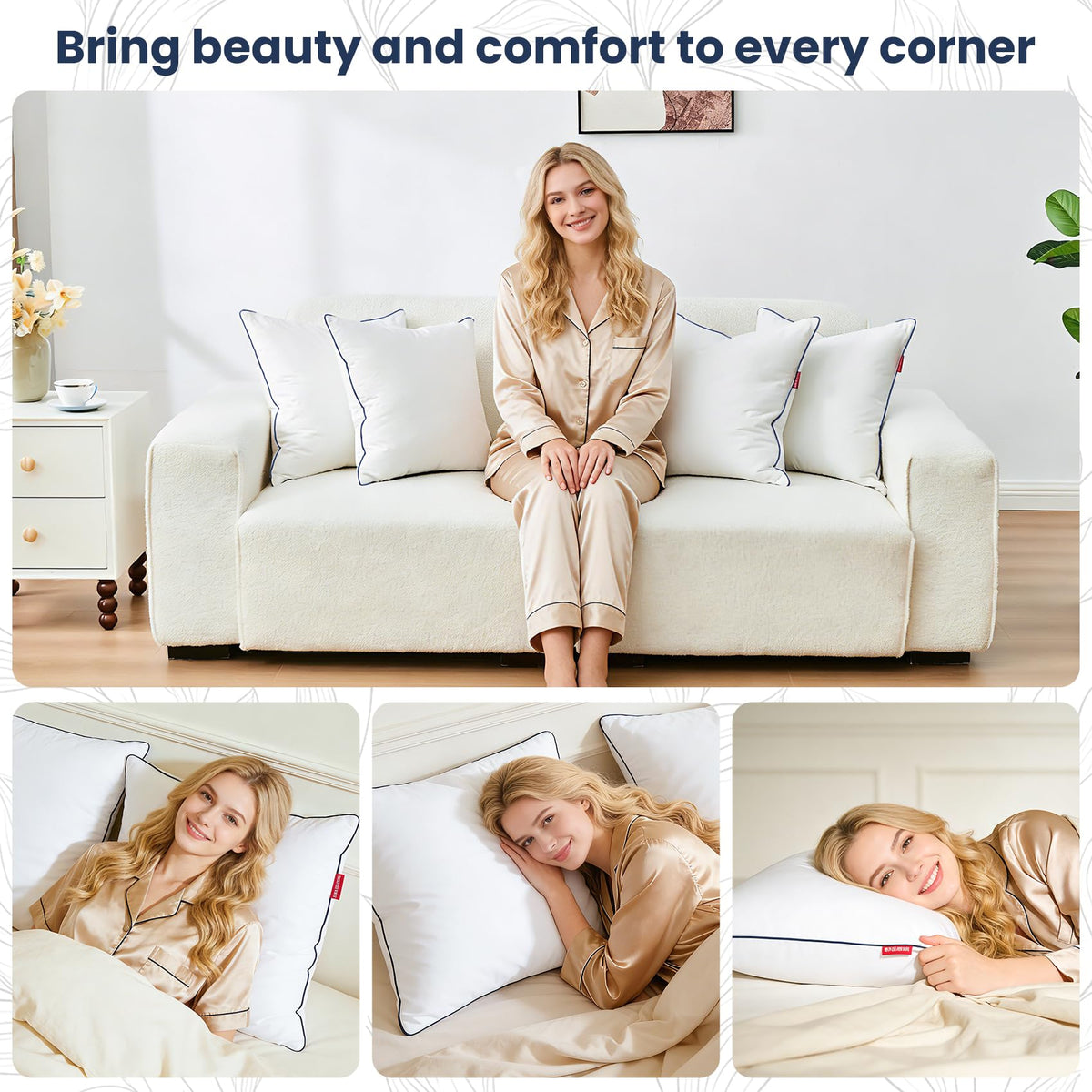 ROSE FEATHER pillow insert in a living room decor setting