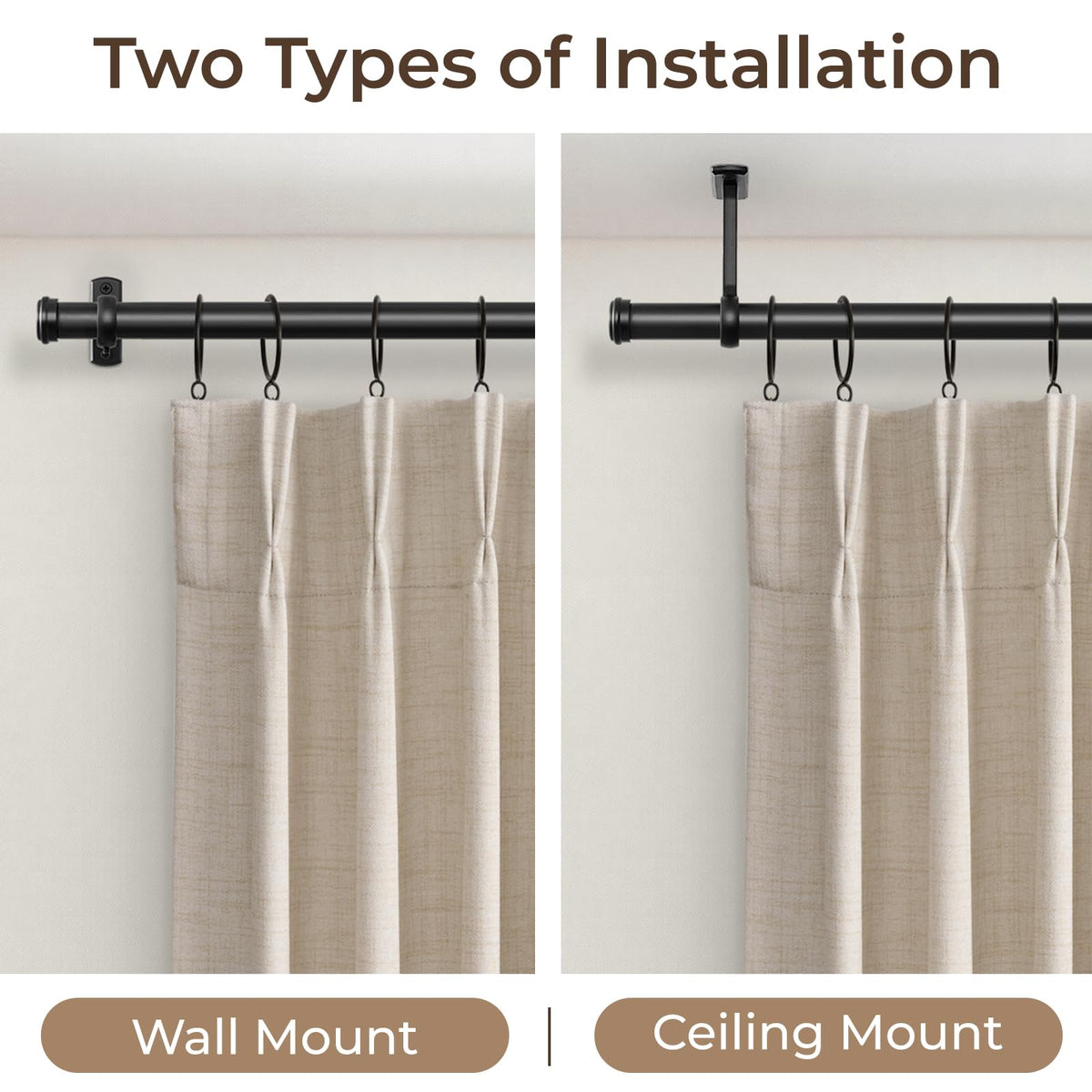 Rose Home Fashion 1-Inch Black Curtain Rod brackets included for secure mounting