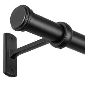 Rose Home Fashion 1-Inch Black Curtain Rod packaging shows sturdy, modern finish