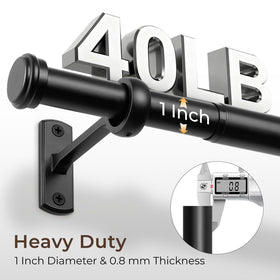Rose Home Fashion 1-Inch Black Curtain Rod telescoping length for adjustable fit