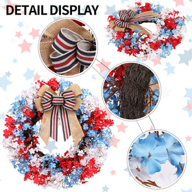 Close-up of burlap bow on RoseCraft wreath adds rustic charm for porch décor