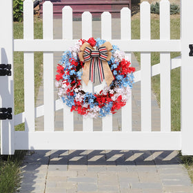 Durable artificial flowers resist sun fading for RoseCraft 22-inch patriotic wreath