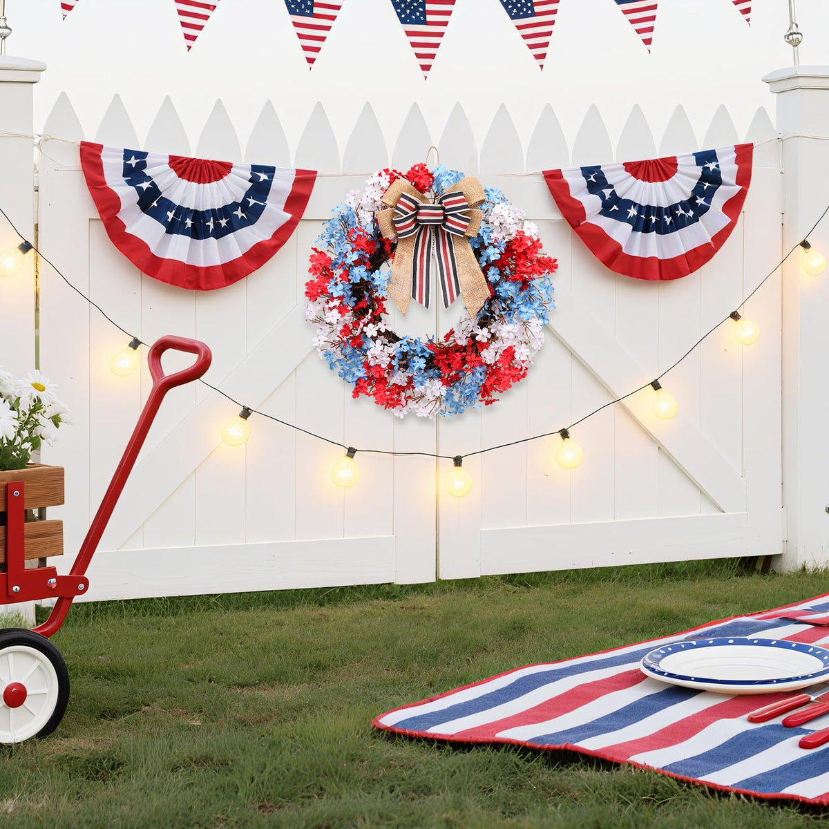 RoseCraft patriotic wreath suitable for indoor and outdoor display on walls or porches