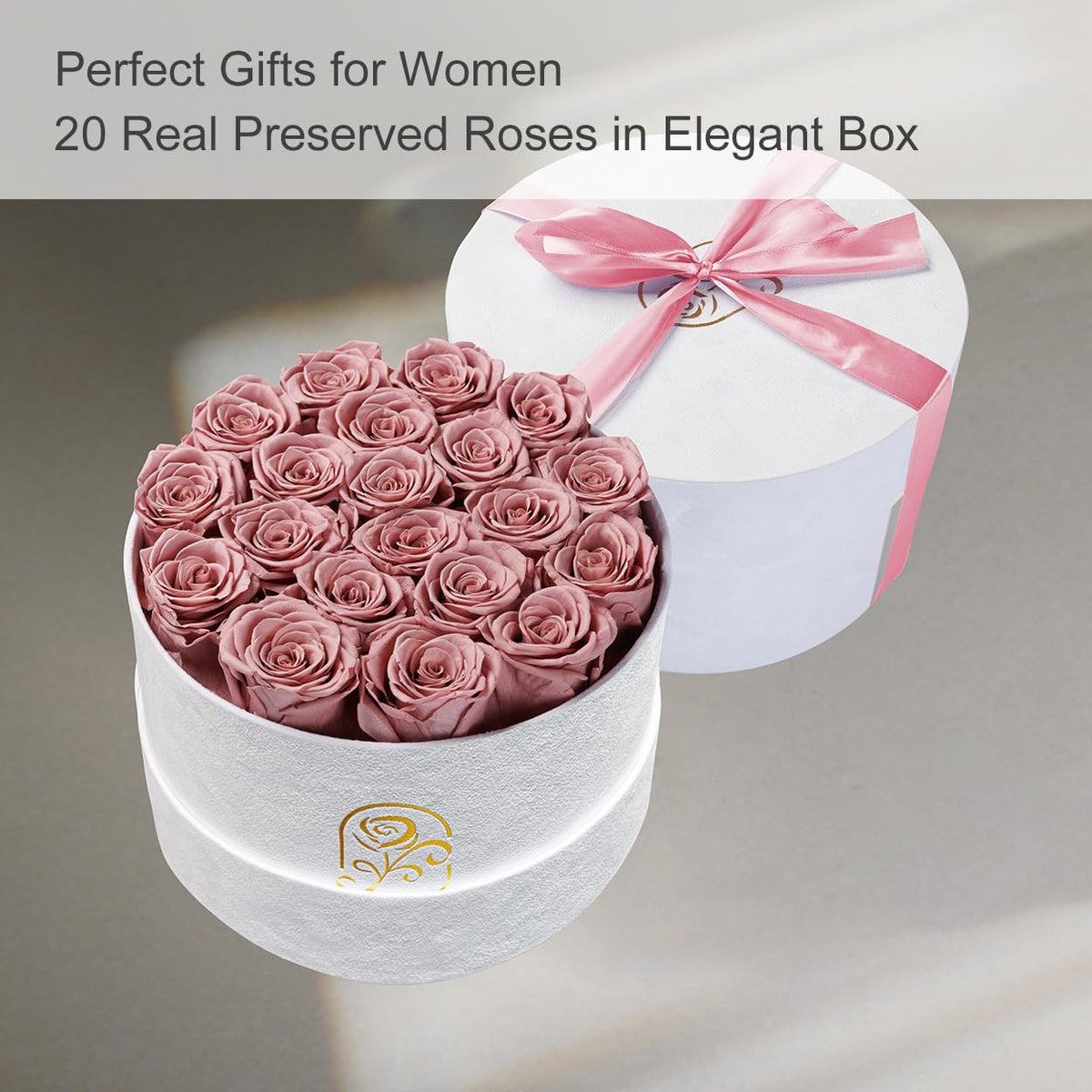 Rosemoir twenty preserved roses arrangement demonstrates lasting beauty.