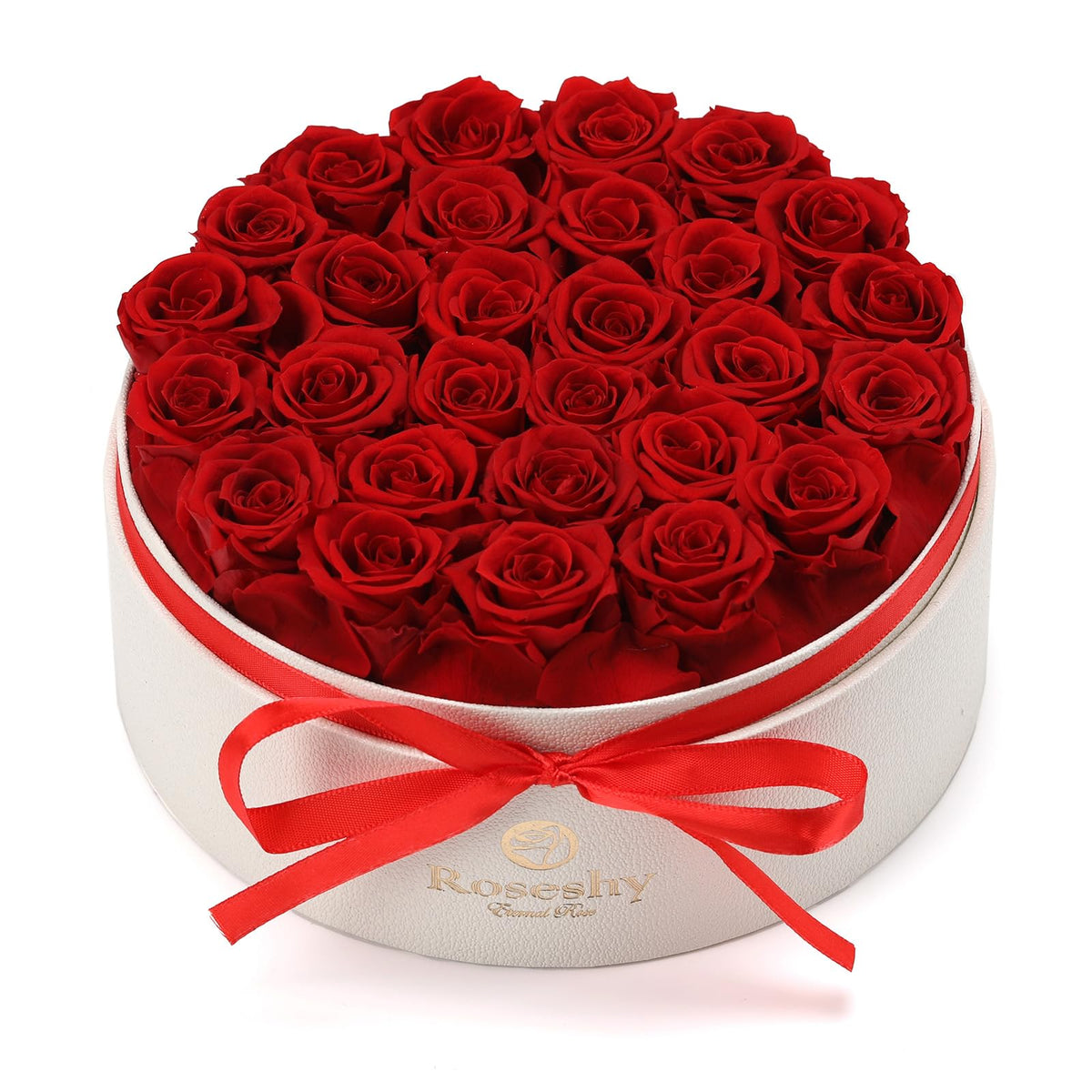 Roseshy round box roses display enduring beauty for years and keepsake value.