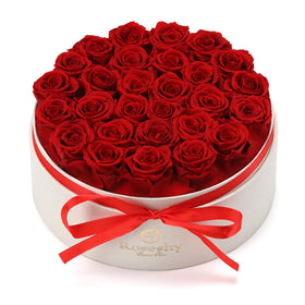 Roseshy round box roses display enduring beauty for years and keepsake value.