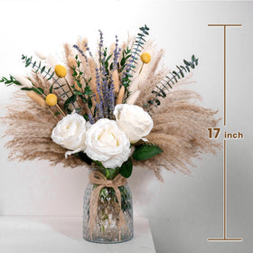 RoseTalk dining table flower centerpiece blends boho and farmhouse styles.