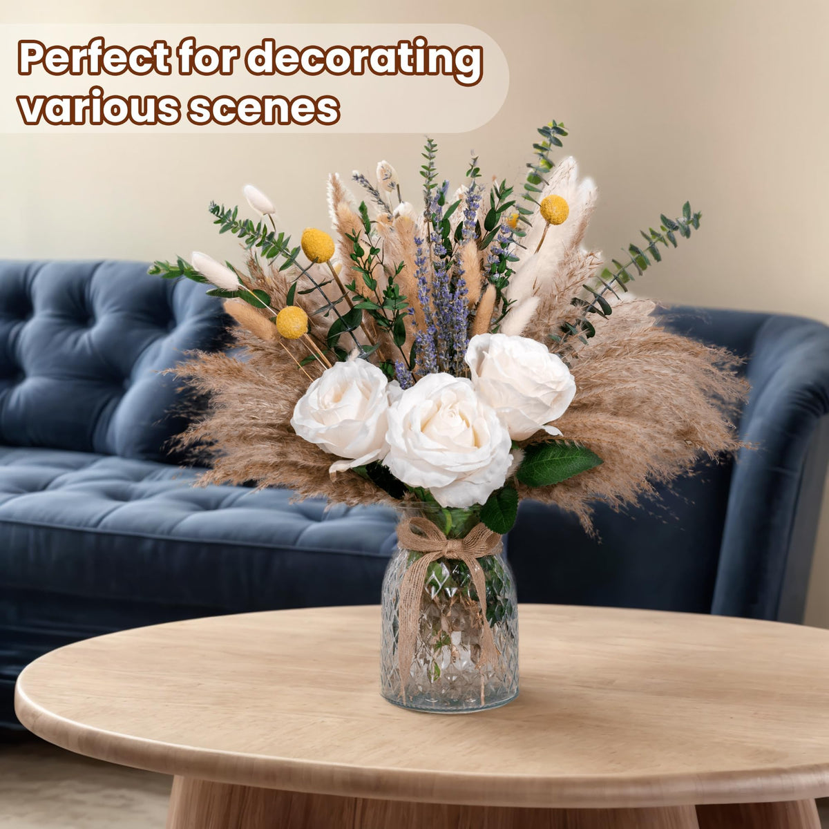RoseTalk artificial flowers in vase provide long lasting, low maintenance decor.