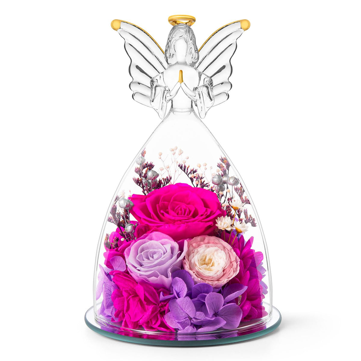 RoseValley forever preserved roses in a glass angel figurine, a timeless gift for mom