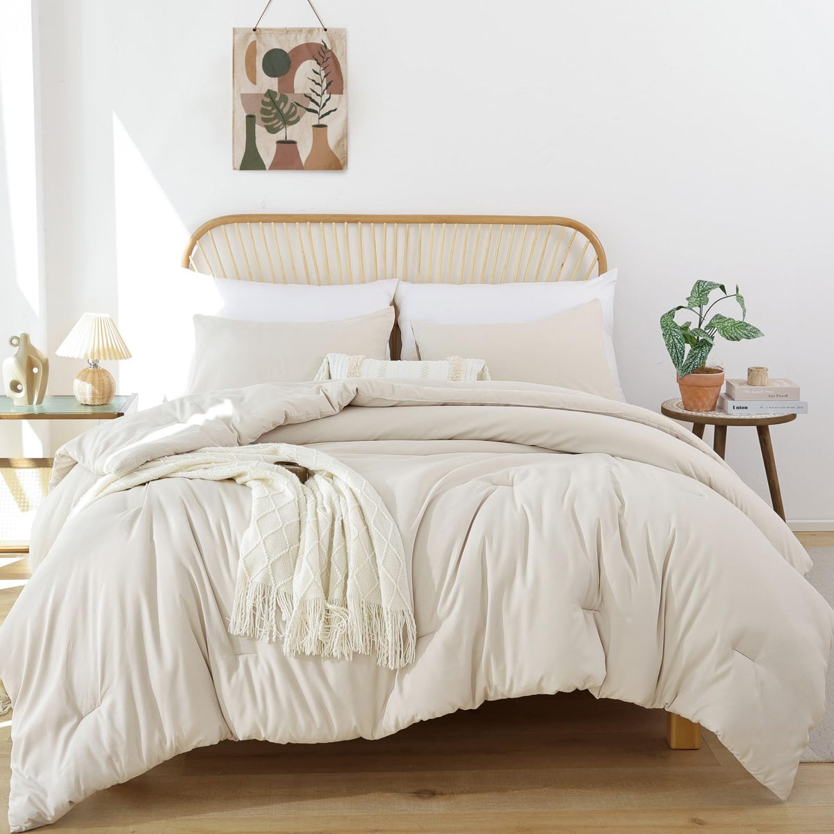 ROSGONIA beige pillowcase pair complements the set with simple, clean lines.