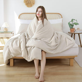 ROSGONIA beige pillowcases complement the set with easy-care fabric.