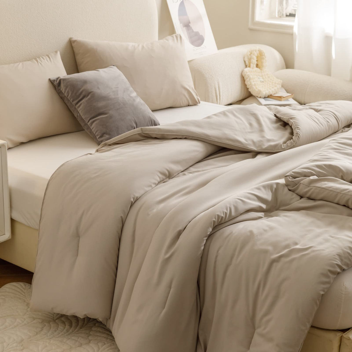 ROSGONIA oversized king comforter in oatmeal adds cozy warmth