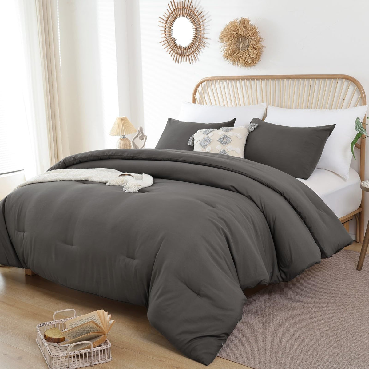 ROSGONIA pillowcase charcoal grey close-up highlights durable stitching and easy care.