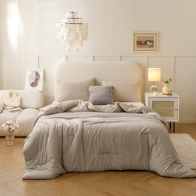 ROSGONIA queen comforter oatmeal on bed with boho styling