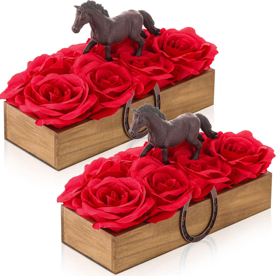 Roshtia Derby Day wooden planter box with horseshoe adds rustic elegance.