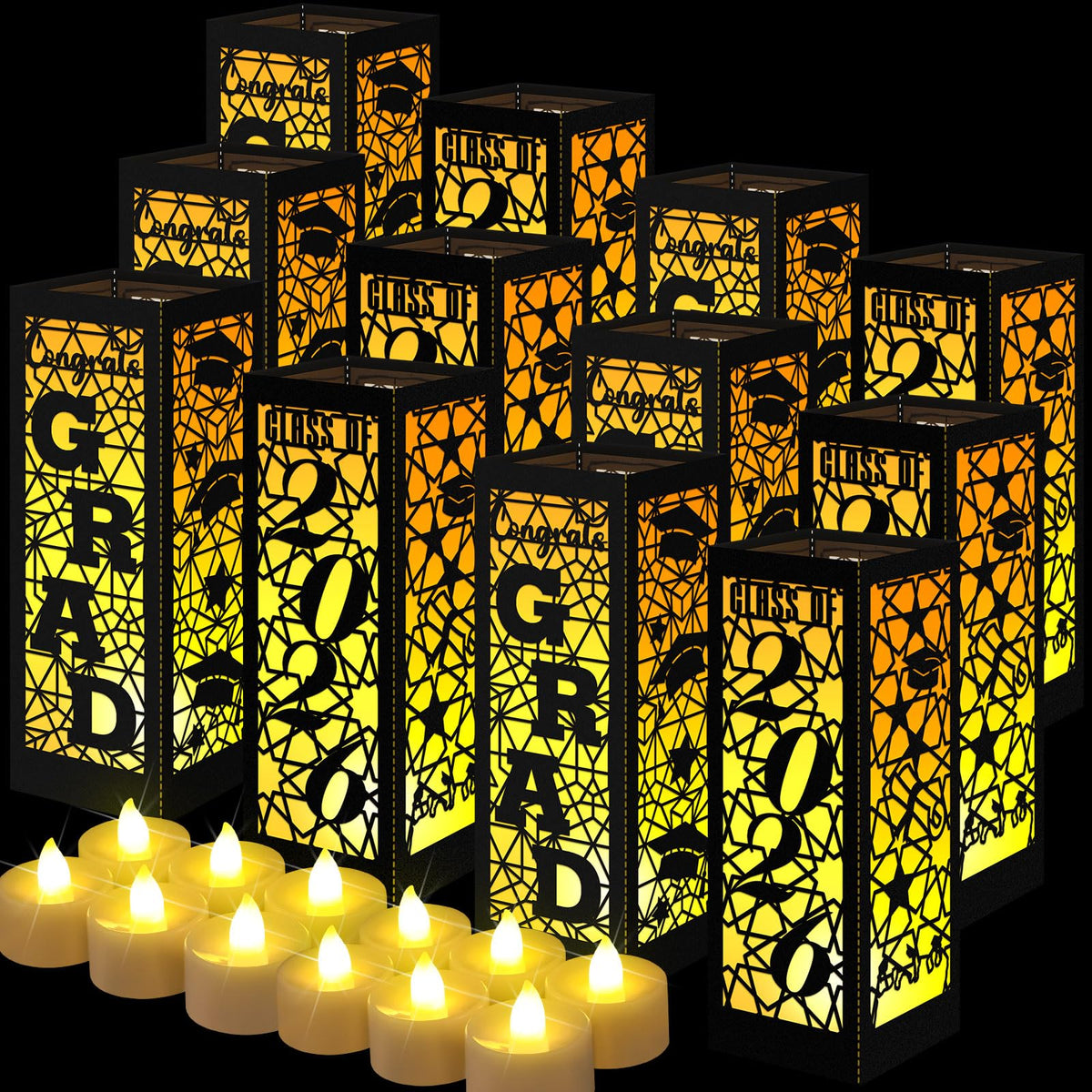 Rossesay Class of 2026 lantern centerpiece with LED candles enhances graduation table decor for festive celebrations.