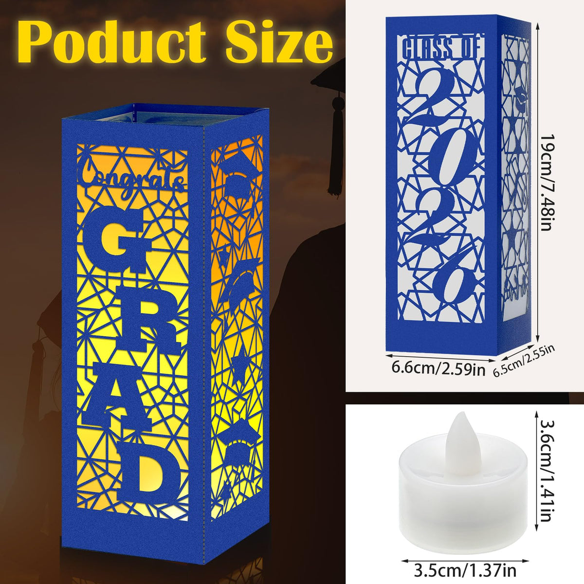 Rossesay blue LED candles illuminate graduation tabletops with warm light