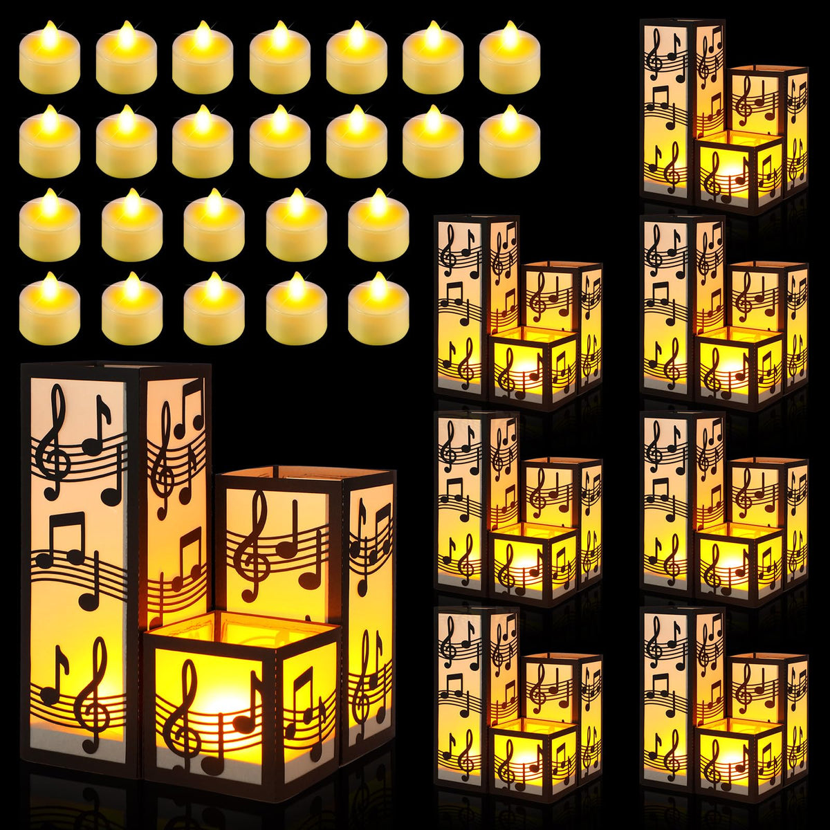 Rossesay music note lantern box 8cm size enhances intimate table decor with warm glow.