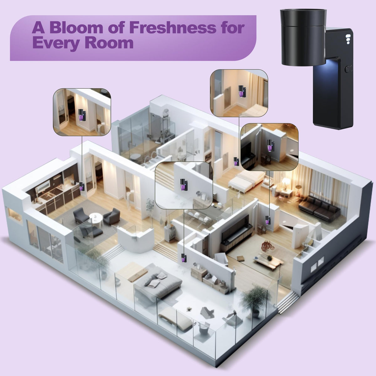 ROSSEX four-pack wall fragrance plugs included for multi-room scenting