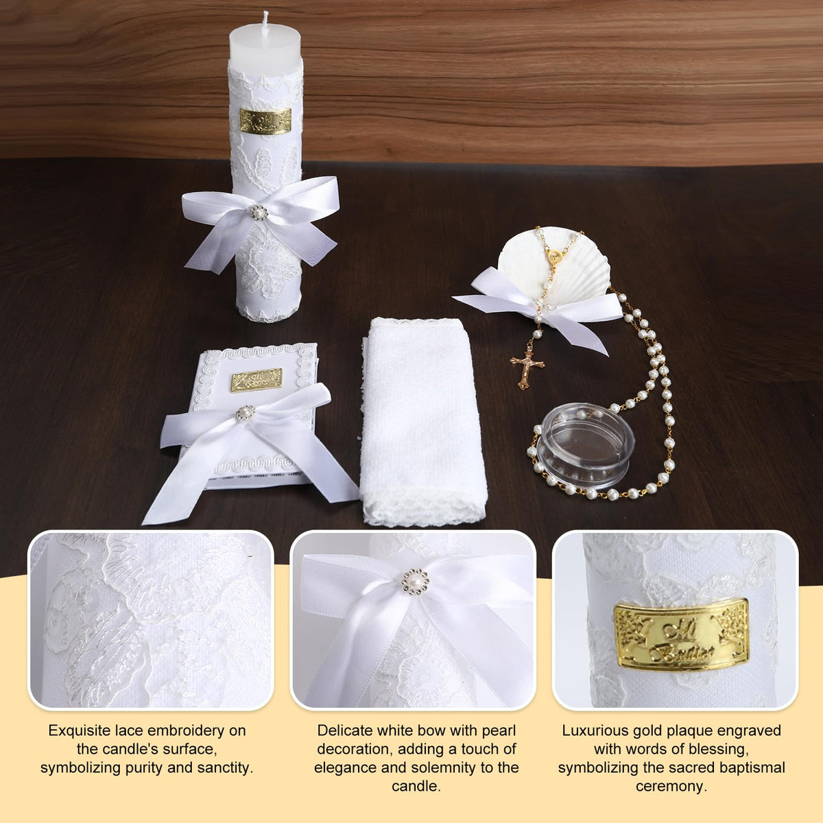 Rotel white rosary, timeless keepsake and prayer aid for ceremonies.