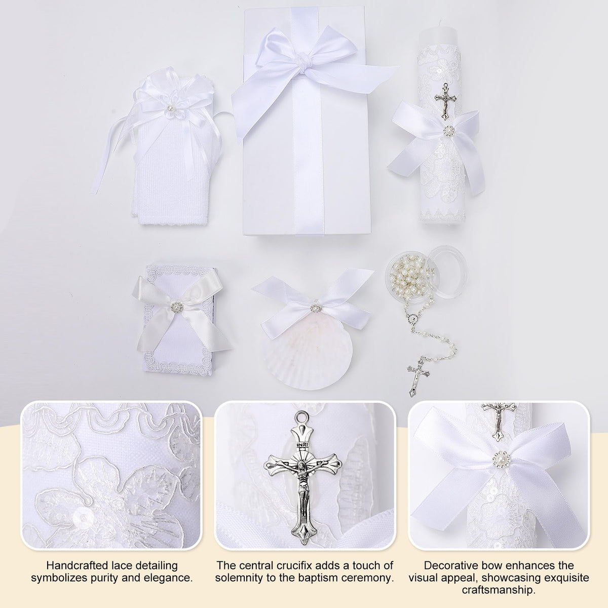 Rotel baptism rosary beads for reverent prayer during the ceremony.