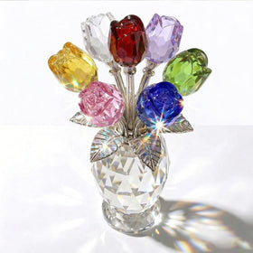 Rotroyce crystal rose figurine in gift box glitters as a romantic centerpiece.