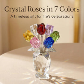 Rotroyce seven-color crystal roses sculpture catches light with elegance on display.