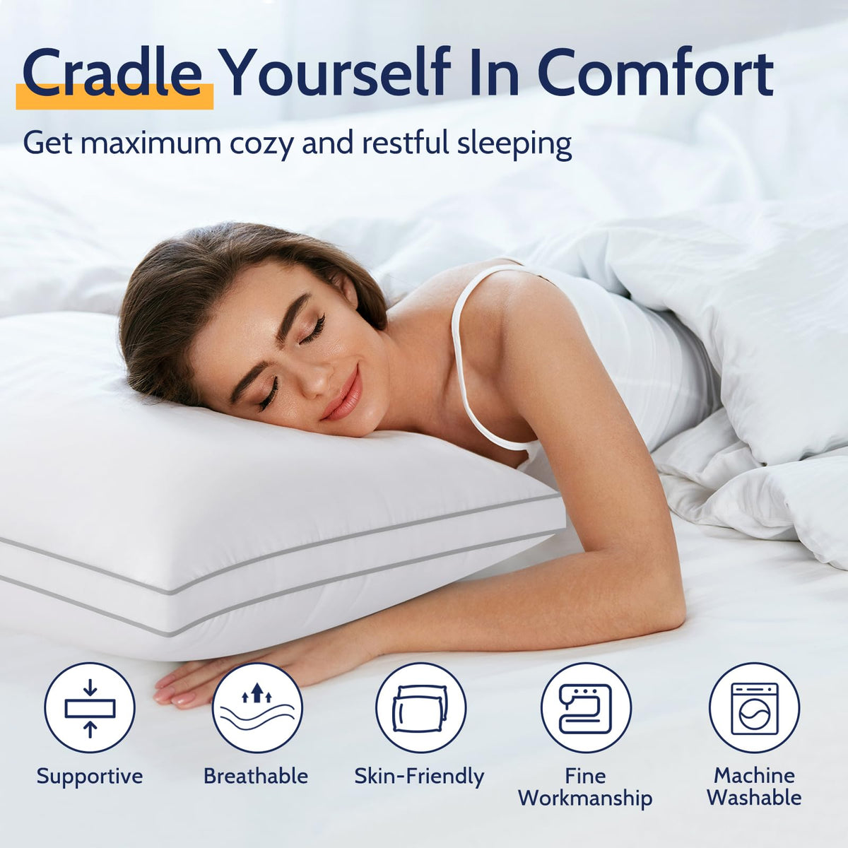 ROUMEA queen pillow set 2 machine-washable for easy maintenance
