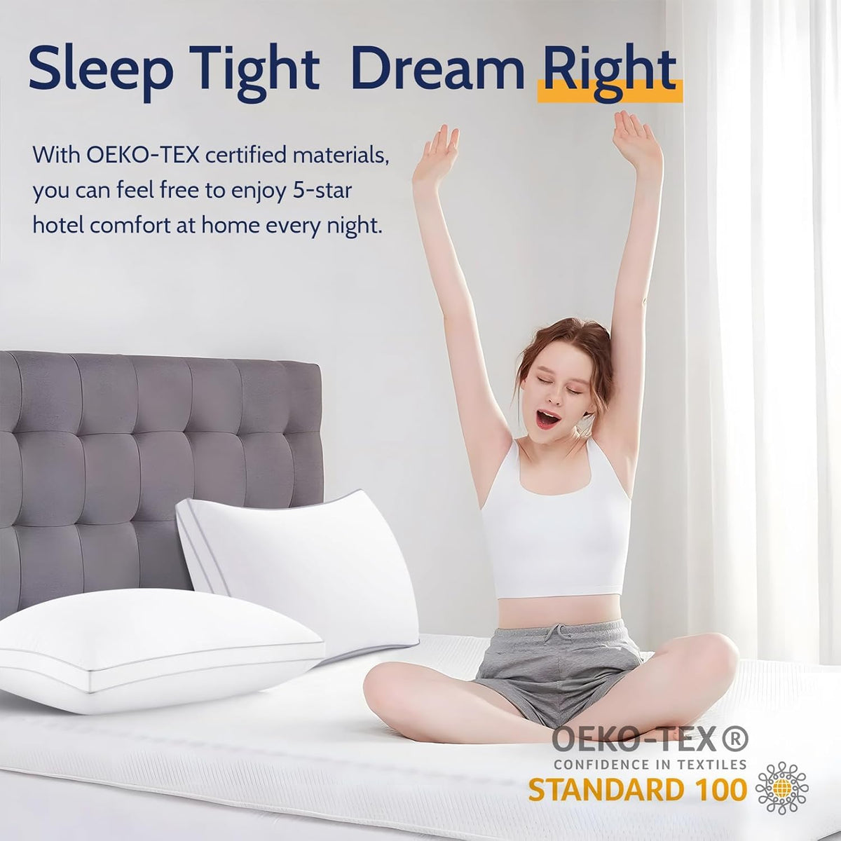 ROUMEA queen set4 hotel-quality pillow evokes premium comfort at home.