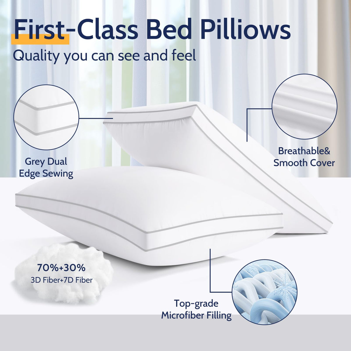 ROUMEA Pillows standard 2-pack machine washable for easy care