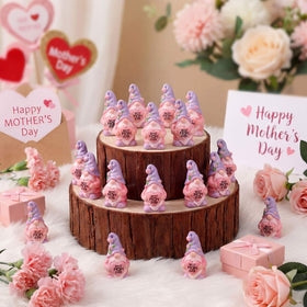 RoundFunny mini resin gnomes pink purple hues add cute charm to displays