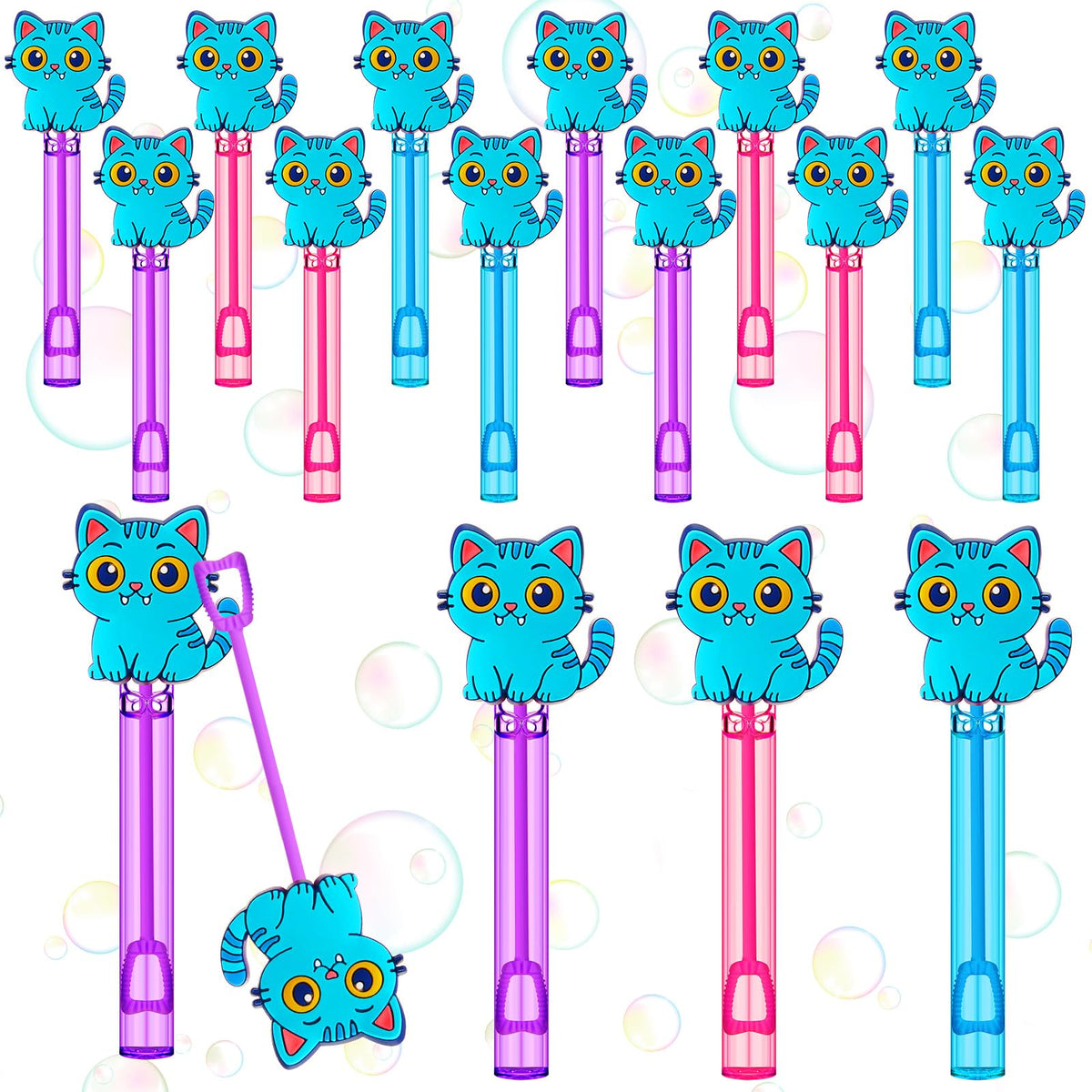 RoundFunny blue cat mini bubble wands for playful party favors