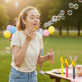 RoundFunny red lightning bolt mini bubble wand easy to carry for on-the-go bubble fun.
