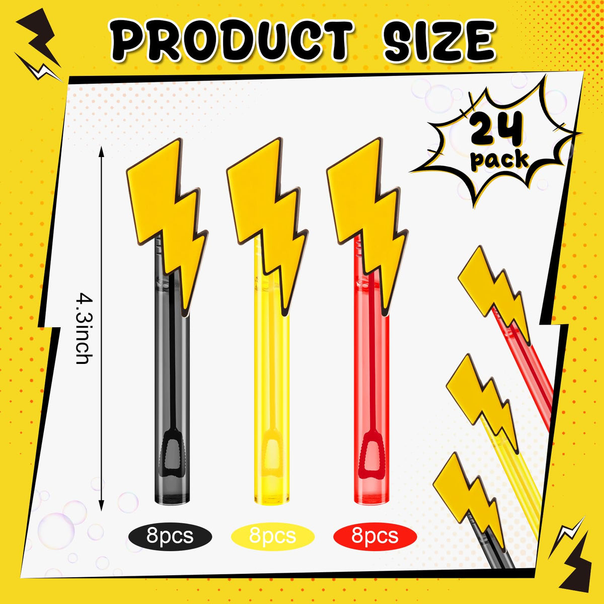 RoundFunny yellow lightning bolt mini bubble wand bright decor for celebrations.