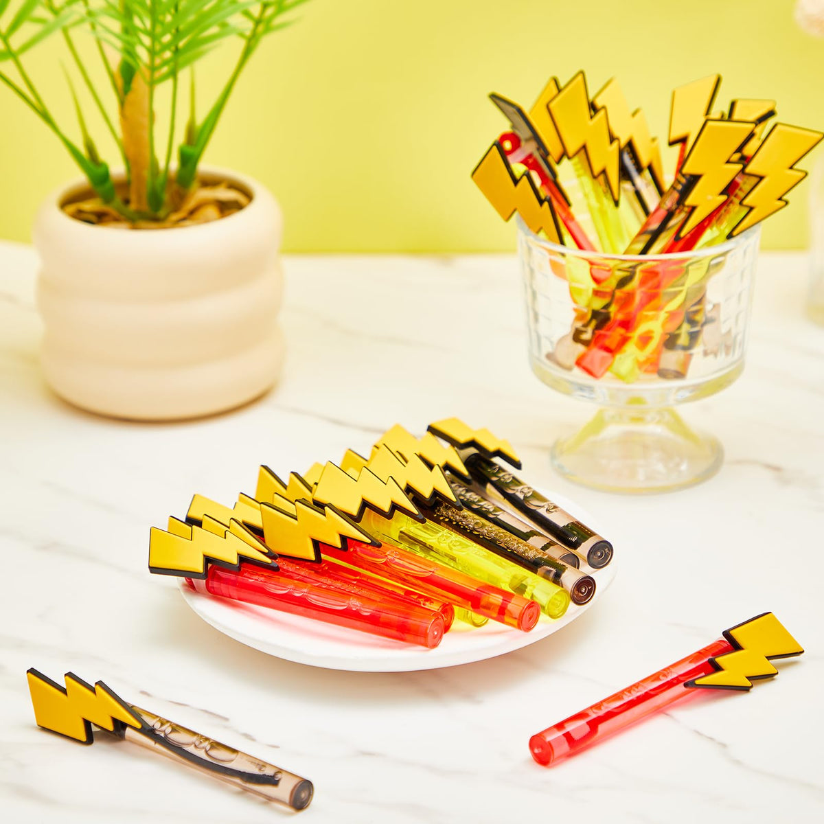 RoundFunny yellow lightning bolt mini bubble wand lightweight bubble fun for kids.