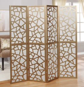 Roundhill Giyano 4-panel screen with white panels and a gold frame for room separation.