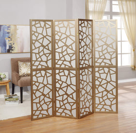 Roundhill Giyano divider with mosaic MDF panels adds decorative privacy and light filtering.