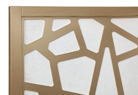 Gold-toned frame and pine wood construction enhance contemporary living spaces.