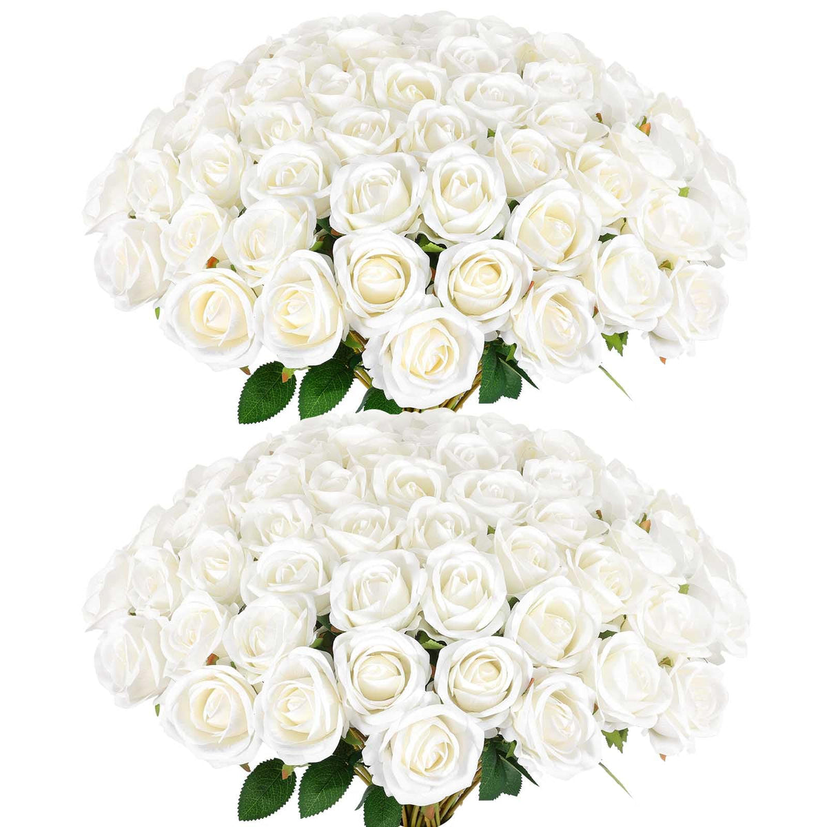 Rowfad 60-pcs artificial white roses for versatile arrangements and long-lasting decor.