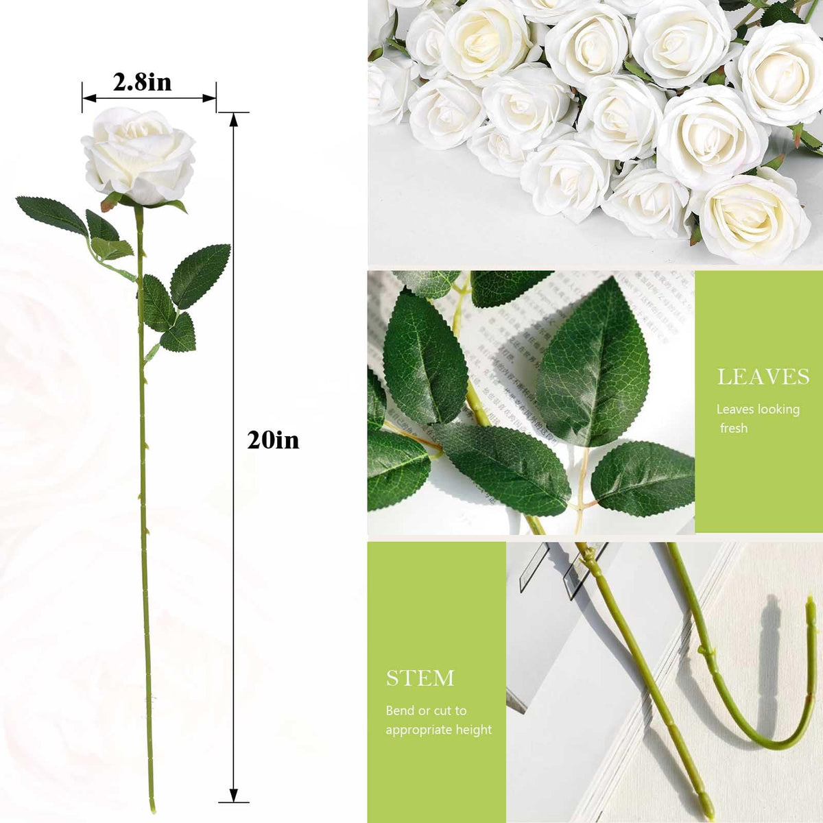 Rowfad lifelike white rose close-up showing delicate petals and realism.