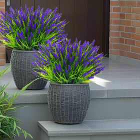 Rowfad artificial lavender thrives in planters, delivering a natural look with minimal upkeep